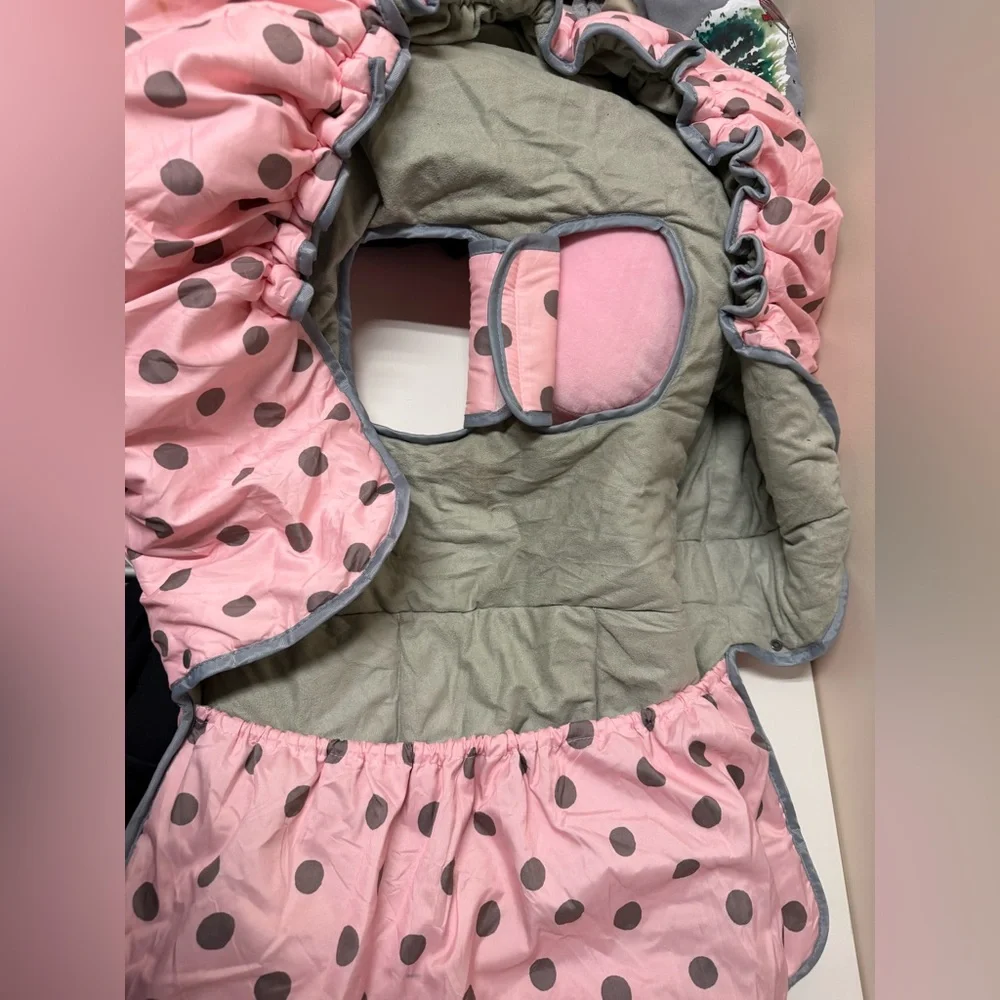 Pink Polka Dot stroller cover with pillow
